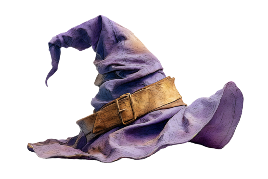 Enchanting witch hat artwork with textured violet cloth for halloween design