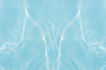 Blue water with ripples on the surface. Defocus blurred transparent blue colored clear calm water surface texture with splashes and bubbles. Water waves with shining pattern texture background.