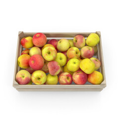 3D Render of Apples in Wooden Crate with Transparent Background