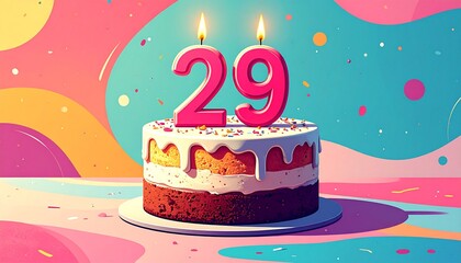 Retro illustration of a birthday or anniversary cake with a number 29 candle