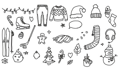 Winter Holiday Doodle Clipart Bundle | Christmas Hand Drawn Vector Illustrations
