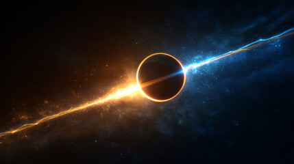 Futuristic solar eclipse over glowing planet horizon