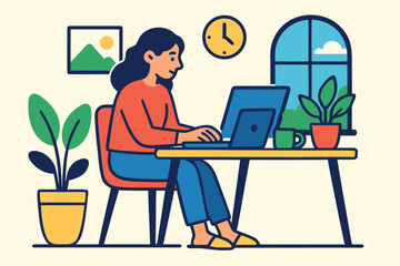 Woman Studying on Laptop at Home