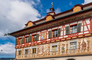 Fototapeta premium Historisches Rathaus in der Altstadt von Stein am Rhein, Kanton Schaffhausen, Schweiz, Europa