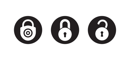Locks icons set, Padlock symbol, Set of Silhouette of locked and unlocked padlock, Flat design, Vector illustration EPS 10.