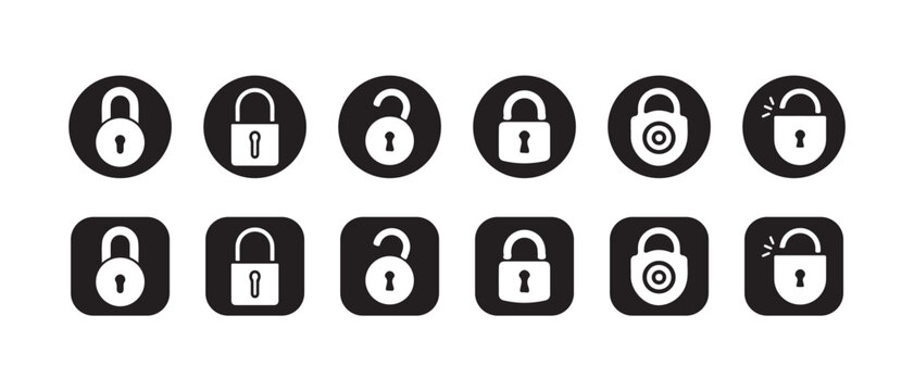 Lock and unlock padlock icon, Lock and unlock icon set, security and privacy icon collection, digital safety symbol, Vector illustration EPS 10.