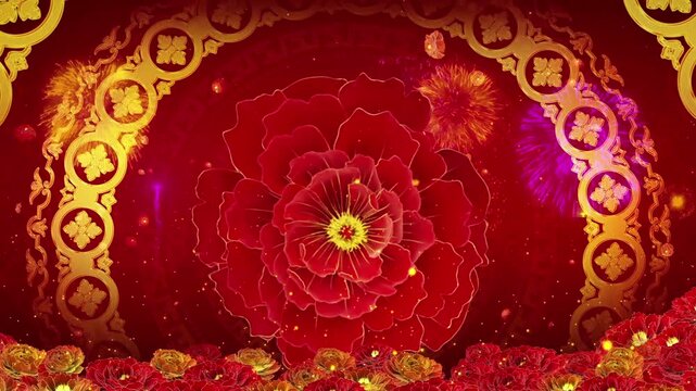 Chinese New Year background video, red lantern peony flower pattern background, 2026 Chinese New Year blessing, Asian festival celebration, choose for yourself a video to add New Year's appeal.