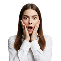 Astonished woman with a surprised expression and open mouth on a black background portrait