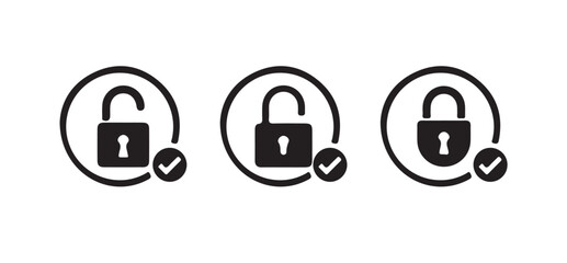 Lock and unlock padlock icon, Lock and unlock icon set, security and privacy icon collection, digital safety symbol, Vector illustration EPS 10.