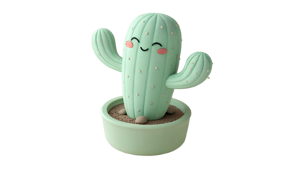 Adorable smiling cactus in a pot brings a touch of desert charm to any space, perfect for adding a whimsical and cheerful accent to your design project