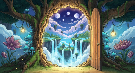Enchanted Forest Gateway to a Magical Waterfall World.