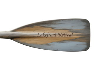 Weathered wooden oar blade with faded nautical map design transparent background