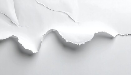 Torn white paper with jagged edges against a smooth surface, bathed in bright, soft light