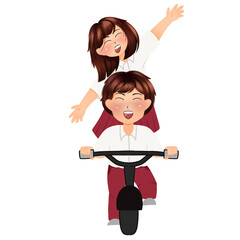 Cheerful School Kids Sharing a Joyful Bike Ride