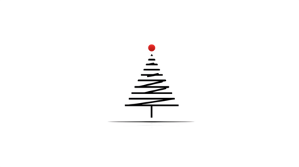 A minimalist outline of a Christmas tree icon, sleek black lines on a white background, with a tiny red dot for an ornament. Graphic, elegant, isolated on white background.