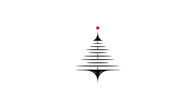 A minimalist outline of a Christmas tree icon, sleek black lines on a white background, with a tiny red dot for an ornament. Graphic, elegant, isolated on white background.