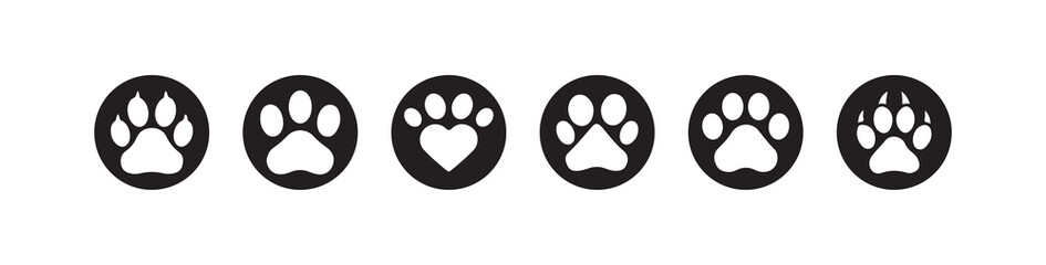 Paw icon set, cat paw prints, Different footprints icon,  Foot imprint, footsteps icon collection,  footprints silhouetteVector illustration EPS 10.
