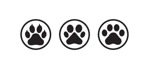 Fototapeta premium Animal Paw Print icon set, paw print silhouette icon, cat paw print, cat walk foot print, Paw icon logo in collection, Vector illustration EPS 10.