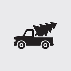 Minimal truck icon carrying Christmas tree, low detail vector, clean outline