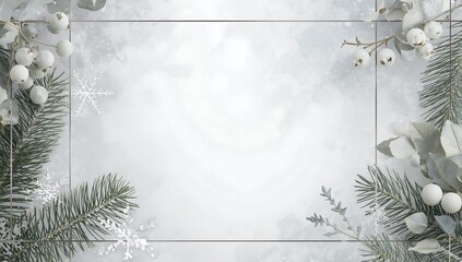 Winter holiday christmas background with pine branches berries and snowflakes template design