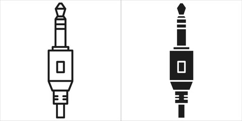 Two icons of a jack plug, one in outline and one in black