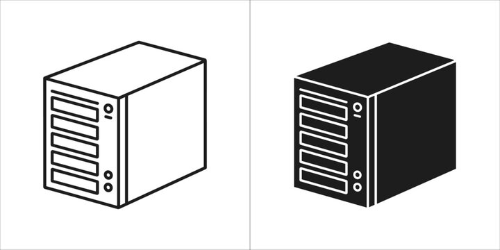 Network attached storage device icon, outline and filled versions