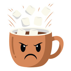Angry Hot Chocolate Marshmallows Vector Illustration