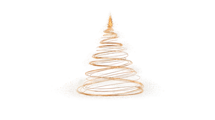 An abstract Christmas tree formed by a swirl of golden firework texture and thin stroke lines. Dynamic and festive graphic, isolated on a dark background.