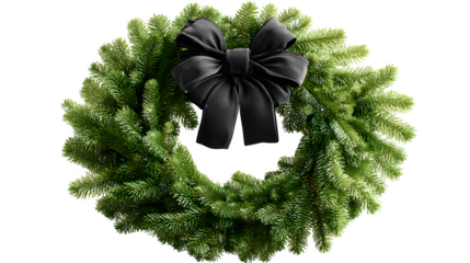 Christmas wreath made of Christmas tree branches with bow on top isolated on white backgournd