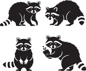 Four diverse raccoon silhouettes in various poses