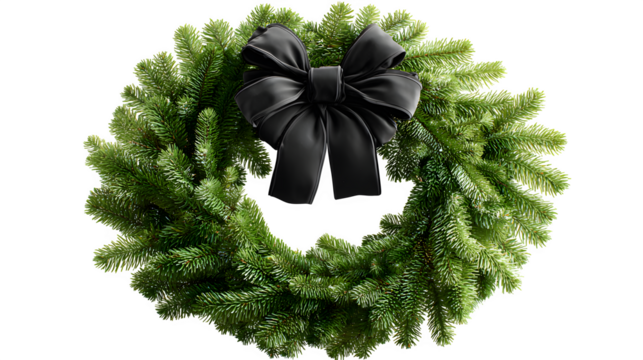 Christmas wreath made of Christmas tree branches with bow on top isolated on white backgournd