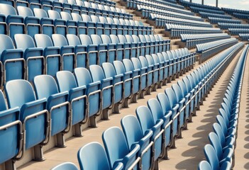 Fototapeta premium Rows of empty blue stadium seats create a modern and inviting atmosphere