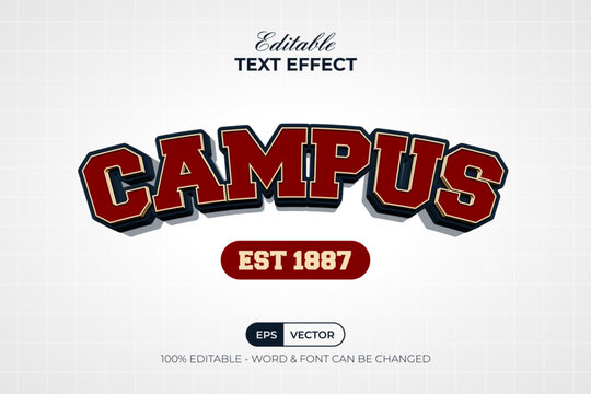 Campus Text Effect 3D Curved Varsity Style. Editable Text Effect.