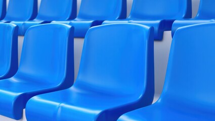 Naklejka premium Blue plastic stadium seats arranged in a neat row, ideal for sports venues