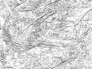 Black grunge distressed texture overlay, scratched rough and grainy vintage effects on transparent background for design like poster and banner.