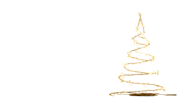Minimalist Christmas tree with golden fairy lights, clean composition, soft shadows, professional studio quality