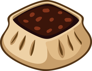 Open top steamed bun with dark minced filling
