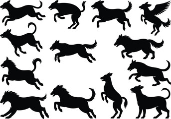 Dynamic silhouette collection of various animal poses and movements for design projects silhouette