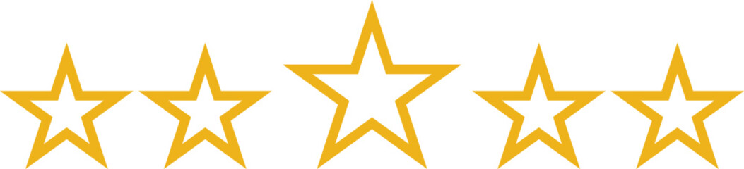 Five golden stars, a symbol of rating and feedback. Five golden stars rating award symbol representing excellence and success high quality vector. Golden five stars vector illustration on transparent