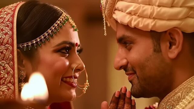 Indian wedding couple with closeup view.