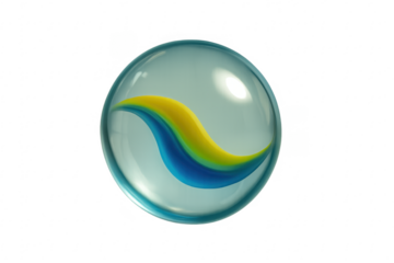 Glass marble with blue yellow swirl on transparent background