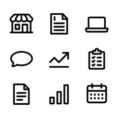 Business icons for shop document laptop speech bubble and calendar store building