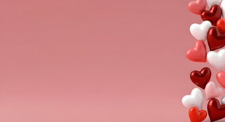 Assorted hearts on pink romantic background