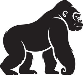 Black silhouette of a walking gorilla on a clean white background