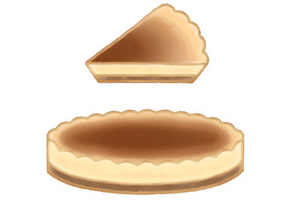 ベイクドチーズケーキ（焦げ感あり）のイラスト　ホール＆カット