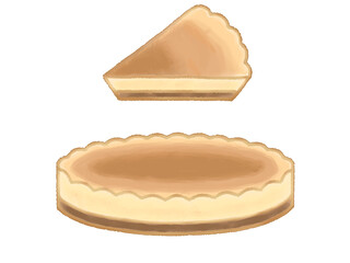 ベイクドチーズケーキのイラスト　ホール＆カット