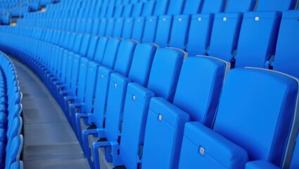 Obraz premium Rows of empty blue stadium seats create a vibrant and inviting atmosphere
