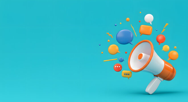 Colorful megaphone icon with speech bubbles