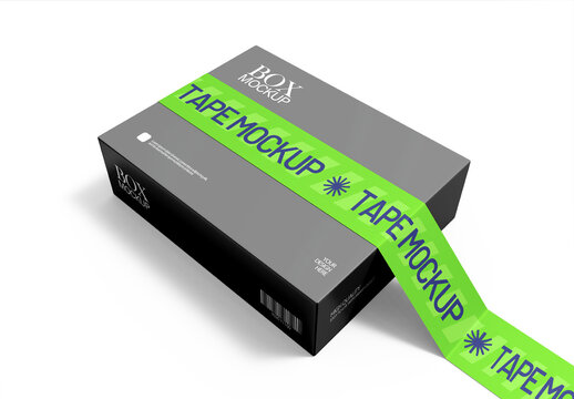 Delivery Box with Tape Mockup