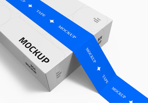 Box Packaging with Tape Mockup